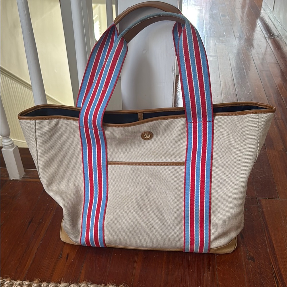 Stylish Cream Tote with Striped Handles